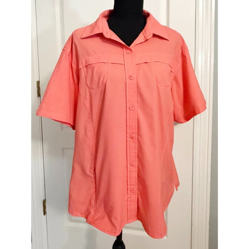Magellan Outdoors Falcon Lakes Fishing Shirt Women's XL Coral Orange MagWick SS